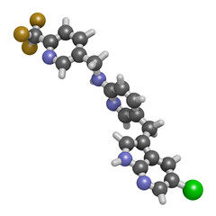 Pexidartinib cancer drug molecule, 3D rendering.