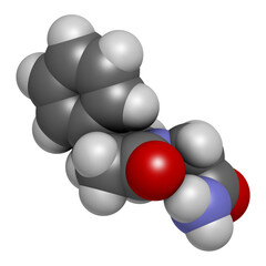 Phenylpiracetam drug molecule, 3D rendering.