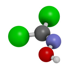Phosgene oxime chemical weapon molecule, 3D rendering.