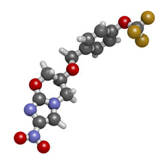 Pretomanid tuberculosis drug molecule, 3D rendering.