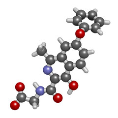 Roxadustat drug molecule, 3D rendering.