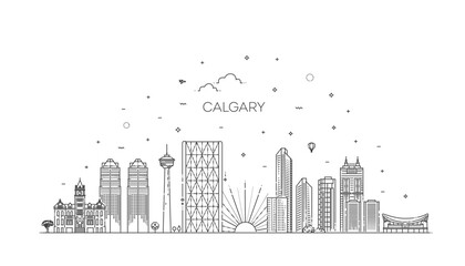 Outline Calgary Canada City Skyline with Modern Buildings