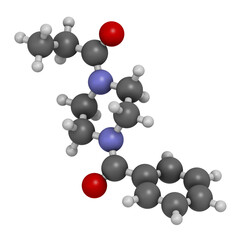 Sunifiram molecule. Potential nootropic, 3D rendering.