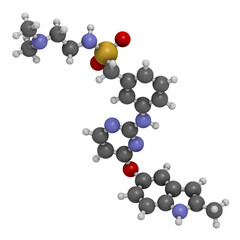 Surufatinib cancer drug molecule, 3D rendering.