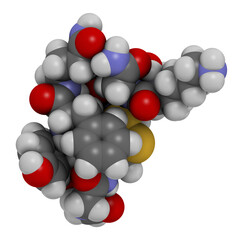 Terlipressin drug molecule, 3D rendering.