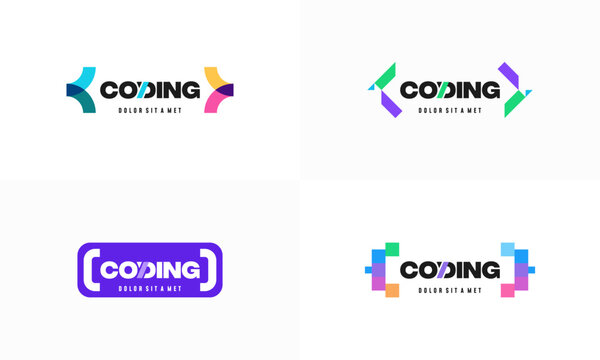Set of Coding logo designs template, Modern code logo for programmer