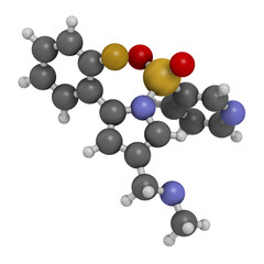 Vonoprazan drug molecule, 3D rendering.