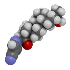 Zuranolone drug molecule, 3D rendering.