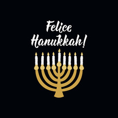 Translation from Italian: Happy Hanukkah. Holidays lettering. Ink illustration.
