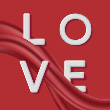 love 3d letters with red fabric textile wave