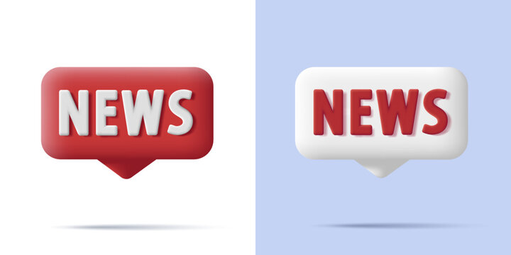 3d bubble with news logo sign, red and white, cartoon 3d style
