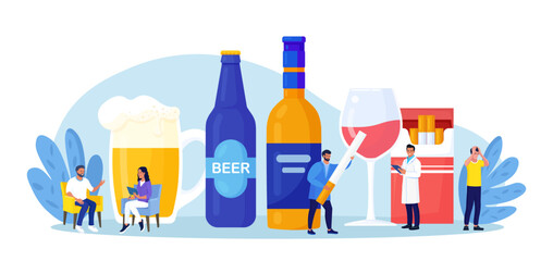 Addiction treatment, recovery, rehabilitation. Life-threatening condition. Person addicted to nicotine, alcohol. Strong hangover. Alcoholism therapy. Psychotherapy, man counseling with psychologist