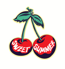 sweet summer.Cherry illustration ,T-shirt graphic design 