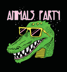 Animals party.crocodile illustration wearing party glasses 
