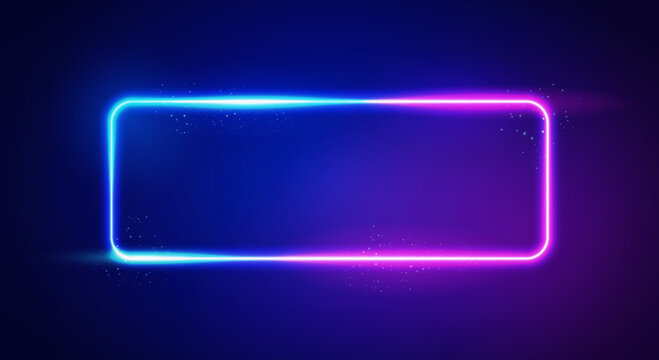 Blue And Violet Neon Color Rectangle Frame. 