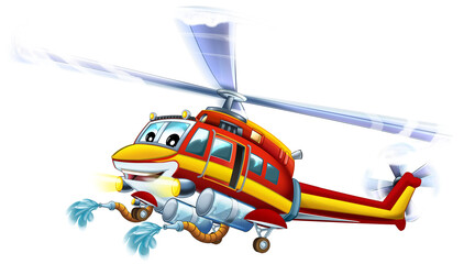 cartoon fireman helicopter isolated illustration for children