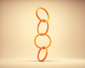 Rings standing in balance. Perfection and stability concept.