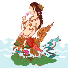 girl with a lotus vector for card illustration decoration