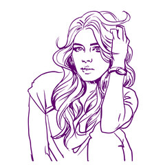 sketch of a girl with long hair vector for card decoration background