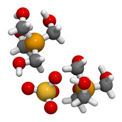 tetrakis(hydroxymethyl)phosphonium sulfate (THPS) biocide molecule. 3D rendering. 