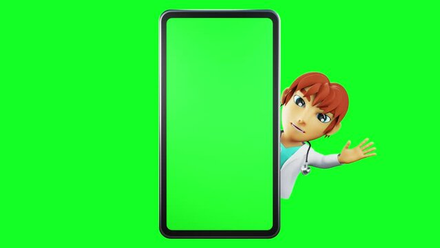 3D render of Animated mobile model with green screen background and doctor with green background for medical websites or selling drugs, supplements.