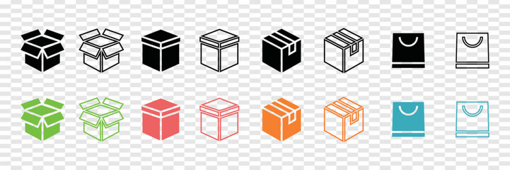 Delivery box vector set. Different shaped boxes vector design template