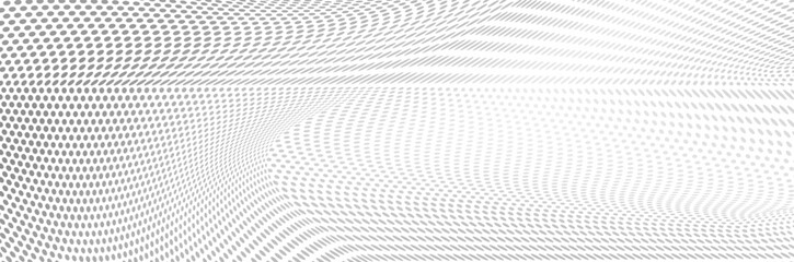 The halftone texture is chaotic monochrome. Abstract black and white waves background of dots. Backdrop for the design of websites, business cards, posters