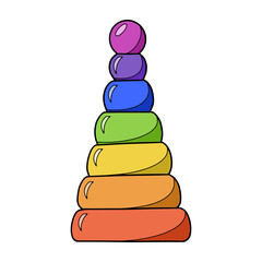 Bright colored high pyramid, children toy, vector