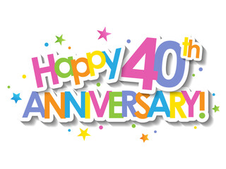 Colorful HAPPY 40th ANNIVERSARY banner with stars