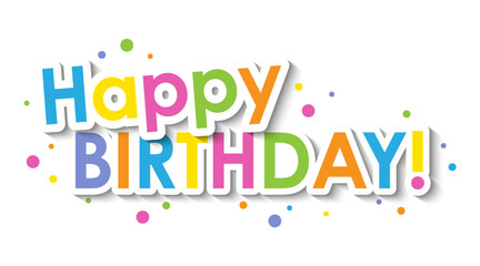 HAPPY BIRTHDAY! colorful typography banner with dots on white background