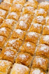 Homemade baklava with walnuts. Walnut baklava on tray