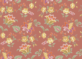 Classic Popular Flower Seamless pattern background.Perfect for wallpaper, fabric design, wrapping paper, surface textures, digital paper.