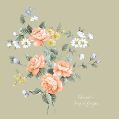 Greeting card with flowers, can be used as invitation card for wedding, birthday and other holiday and summer background