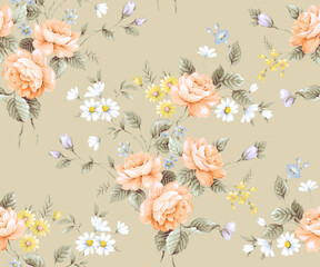 Obraz premium Classic Popular Flower Seamless pattern background. Perfect for wallpaper, fabric design, wrapping paper, surface textures, digital paper.