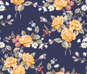 Obraz premium Classic Popular Flower Seamless pattern background. Perfect for wallpaper, fabric design, wrapping paper, surface textures, digital paper.