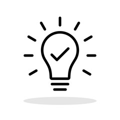 Hint icon in trendy flat style. Lightbulb with checkmark symbol for your web site design, logo, app, UI Vector EPS 10.
