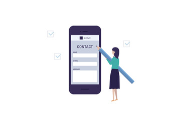 お問い合わせフォームから問合せメールを送る女のイラスト素材｜mayucolor03