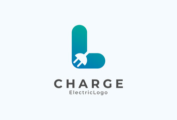 Letter L Electric Plug Logo, Letter L and Plug combination with gradient colour, flat design logo template, vector illustration