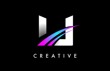 Fototapeta na wymiar Letter U Logo Design Vector with Curved Purple Blue Swoosh Lines and Creative Look