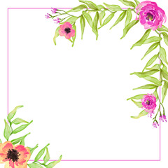 Fototapeta premium watercolor flower frame backgrounds. Card template on a white background.