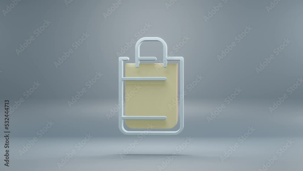 Aufkleber beautiful abstract shopping bag with yellow light symbol icons on a blue background. 3d rendering il