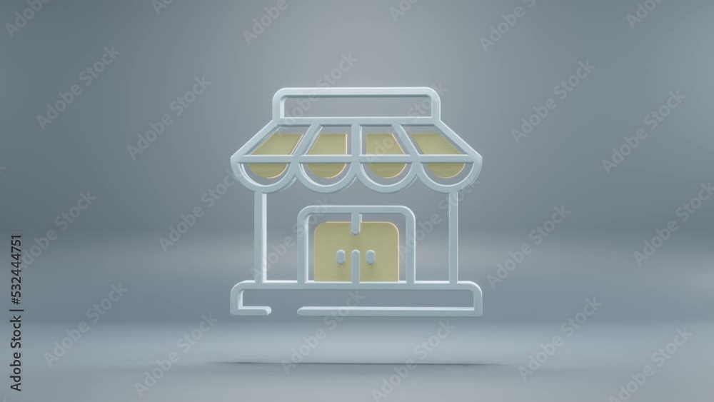Aufkleber Beautiful abstract Store Building with yellow light symbol icons on a blue background. 3d rendering illustration. Background pattern for design. Online Shopping. Loops video.