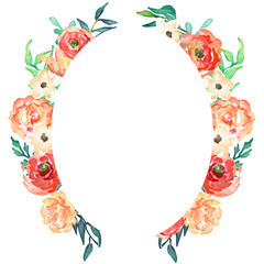 watercolor flower frame design. Elegant wedding card flowers. Curved frame floral design . Elements isolated