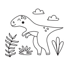 Cute dinosaur in doodle style. Vector illustration on a white background for nursery decoration and textiles.