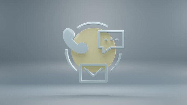 Beautiful abstract Customer Support chat, mail, call yellow light symbol icons on a blue background. 3d rendering illustration. Background pattern for design. Online Shopping. Loops video.