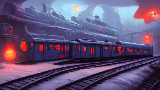 Artistic concept painting of a derailed train, background illustration.