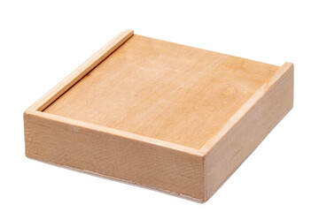 Wooden boxes. Close-up of a closed plywood box isolated on a white background. Clipping path. Macro.