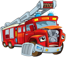 Cartoon firetruck monster truck isolated illustration for children © honeyflavour