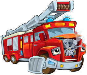 Cartoon firetruck monster truck isolated illustration for children