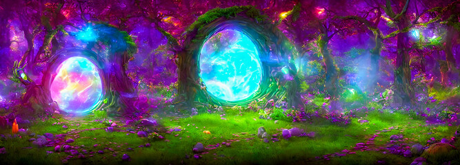 Mysterious portal in a magic forest. abstract background